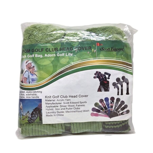 Scott Edwards Other - NEW Golf Head Covers Knit Set x3 Pom Pom Argyle Green Black White Scott Edwards